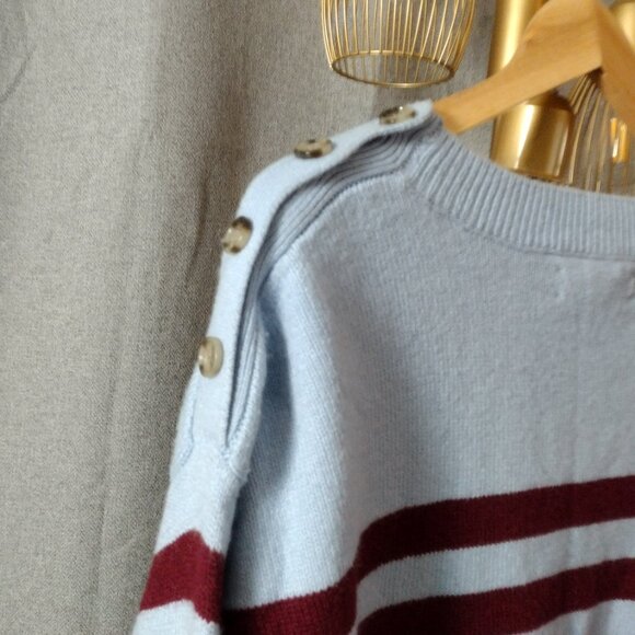 LOFT light blue and burgundy/dark red striped pullover sweater Large  NWT - Picture 7 of 10
